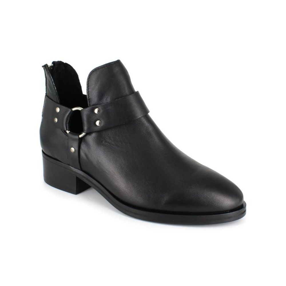 ARTISAN BY ZIGI Womens Black O-Ring Detail Garnie Stacked Heel Leather Booties 8